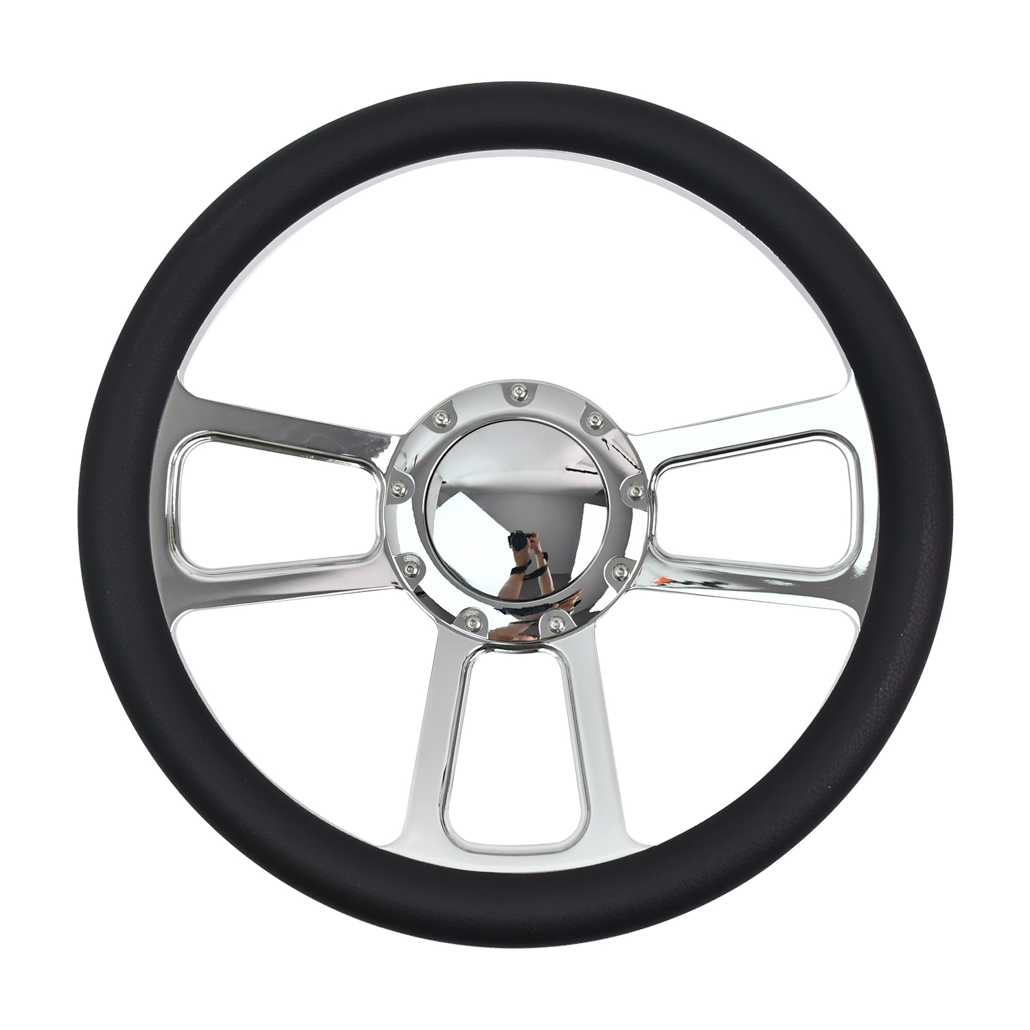 TIYPEOR Microfiber Leather Classic Chrome 3 Spoke Steering Wheel 340mm