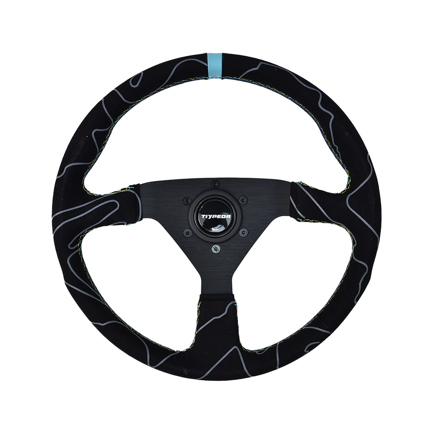 Volant de Course TIYPEOR 340mm en Cuir Véritable à 6 Boulons avec Bouton d'Avertisseur