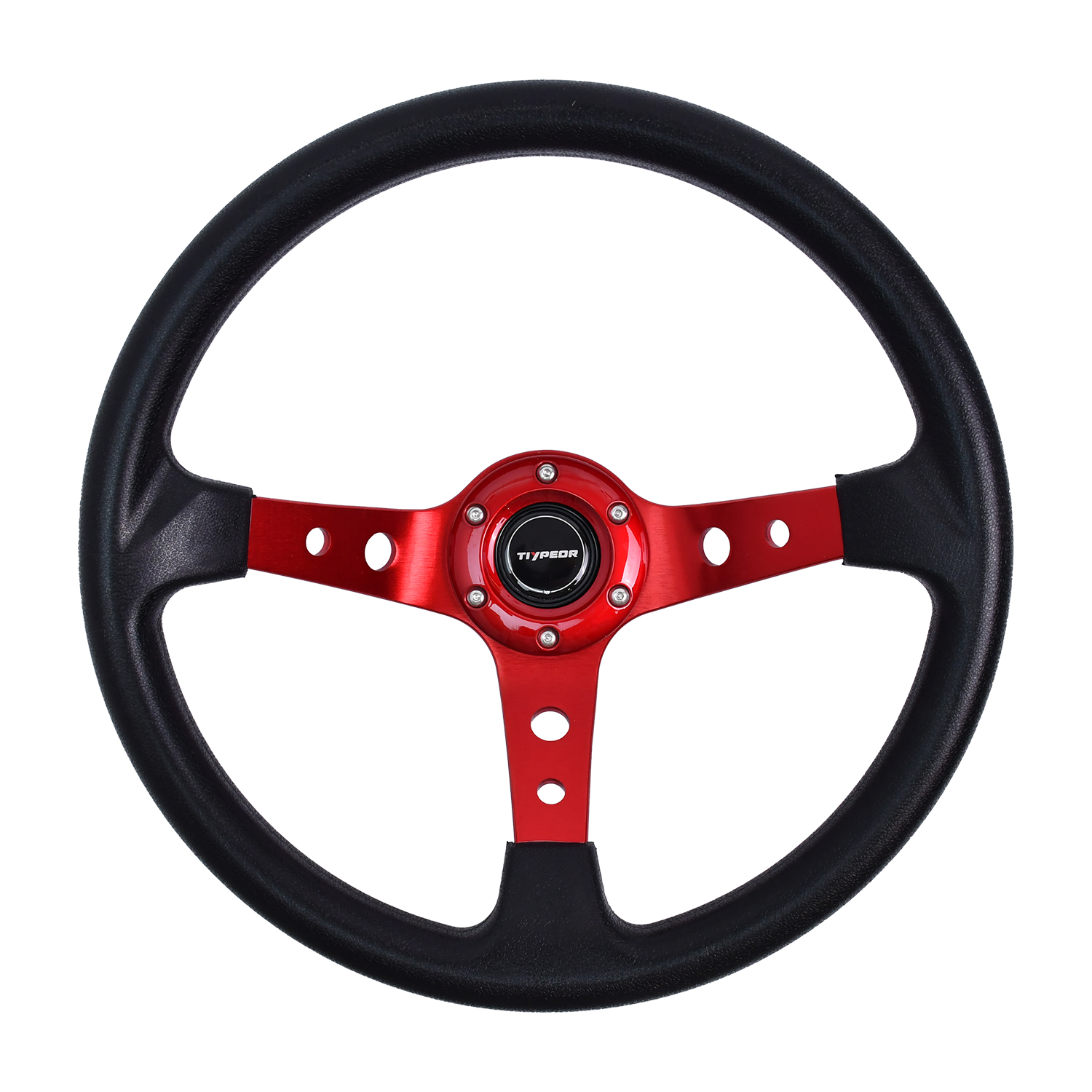 TIYPEOR Red Steering Wheel Deep Dish PU 14inch/350mm