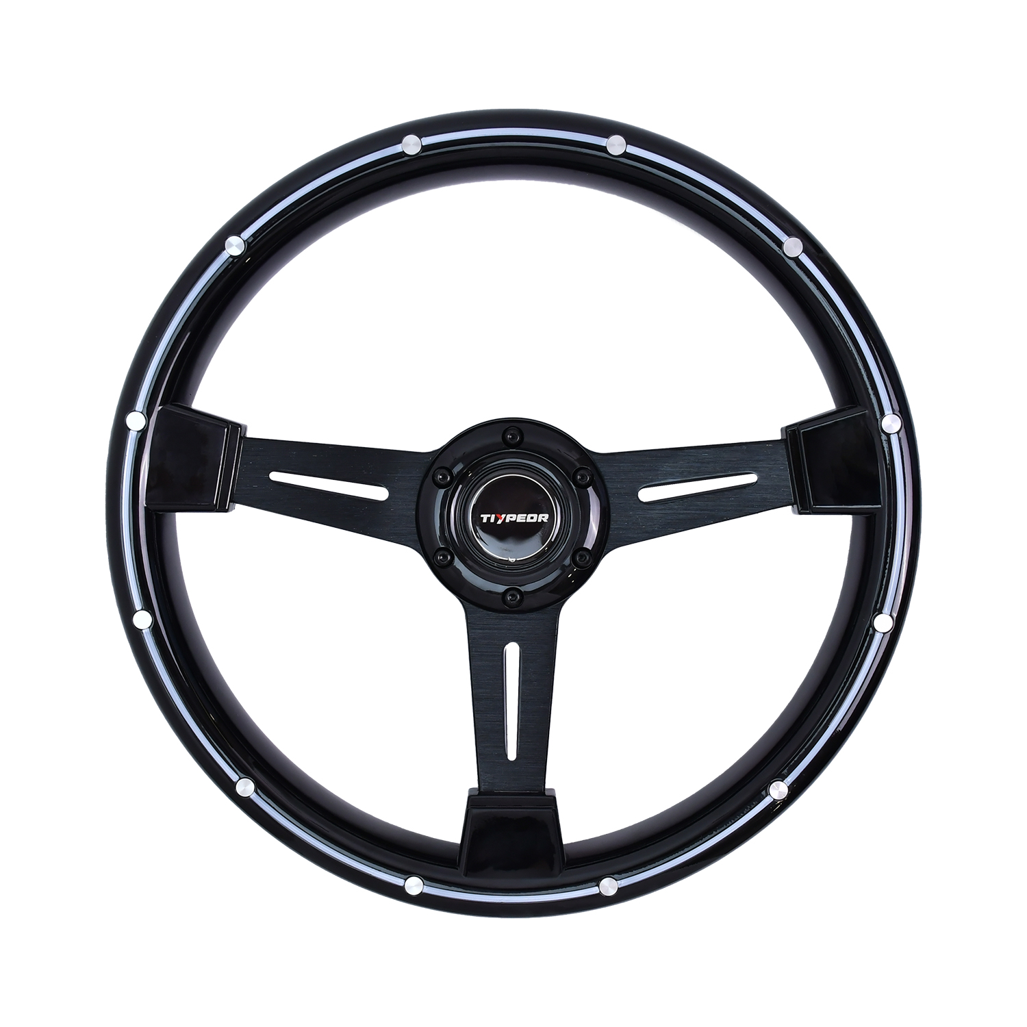 Volant TIYPEOR 345 mm/13,6'' classique à poignée ABS, 3 branches rivetées, 6 trous avec bouton d'avertisseur