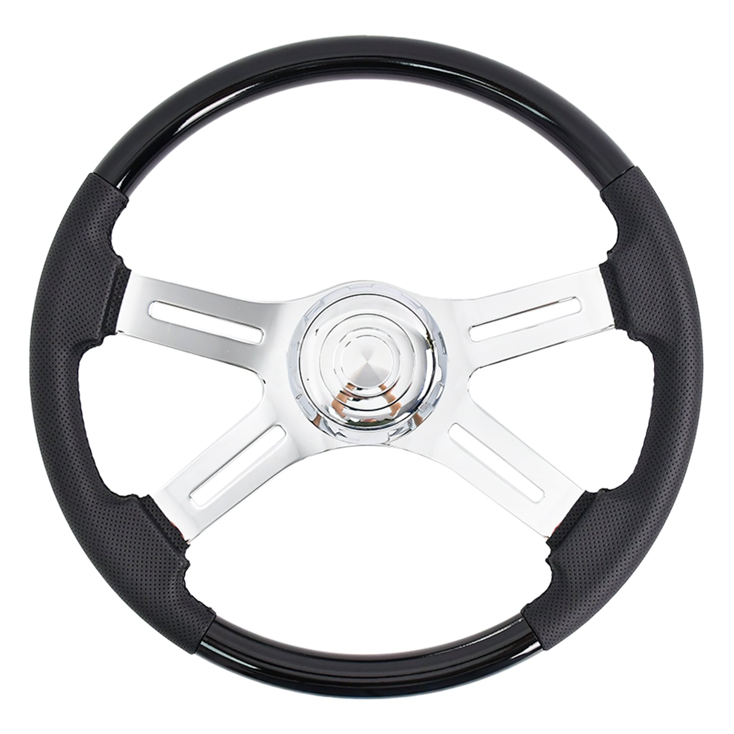 Volant de direction modifié pour camion TIYPEOR, noir, 450 mm / 18 pouces, en ABS avec garniture en cuir (569-12)