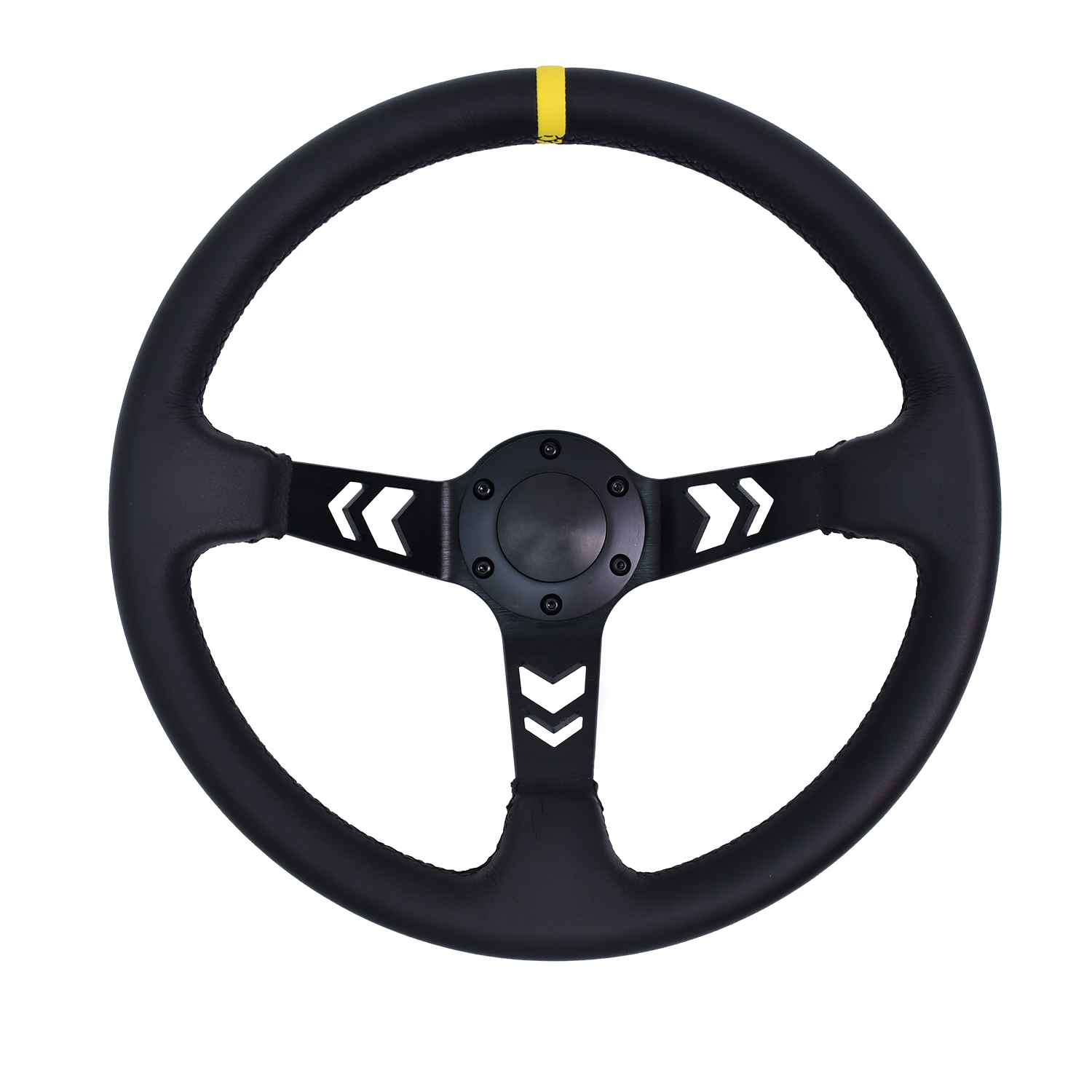 Volant de course TIYPEOR 14inch/350mm à fond profond en microfibre de cuir - Volant de sport pour rallye et jeux