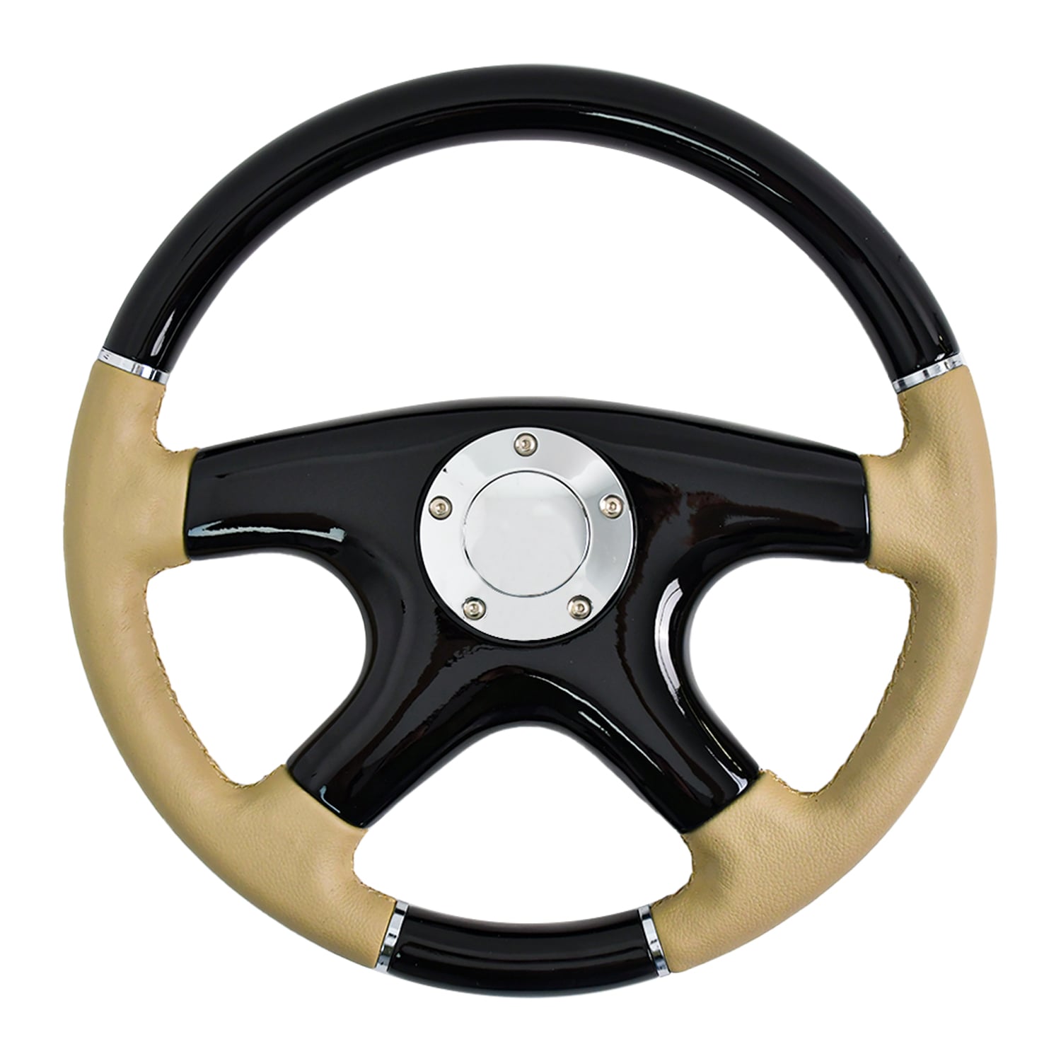 Volant universel TIYPEOR à 4 branches en aluminium, fixation à 5 trous, diamètre 15 po / 380 mm, en bois noir (réf. 140-03)