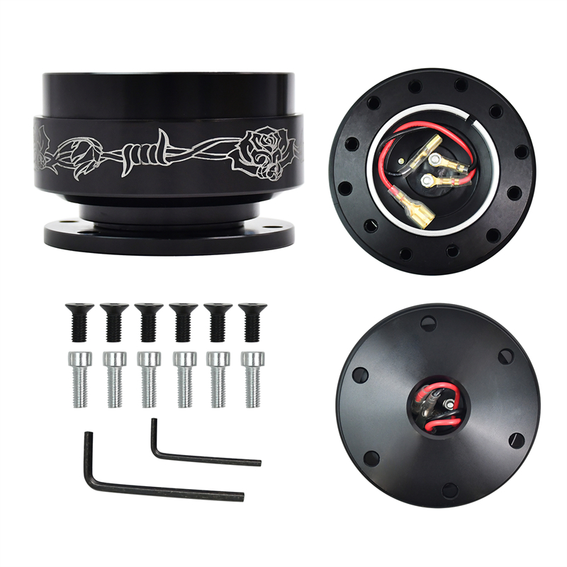 TIYPEOR Universal Car Black Aluminium Steering Wheel Quick Release 85*55MM with Laser Pattern