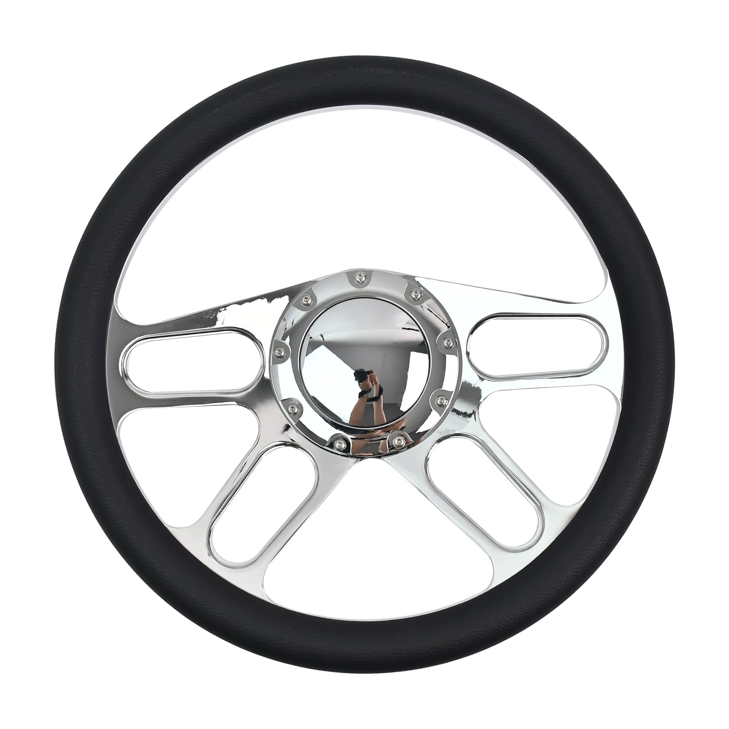 Volant TIYPEOR universel noir en microfibre simili cuir chromé à 4 branches 340 mm/13,39 pouces