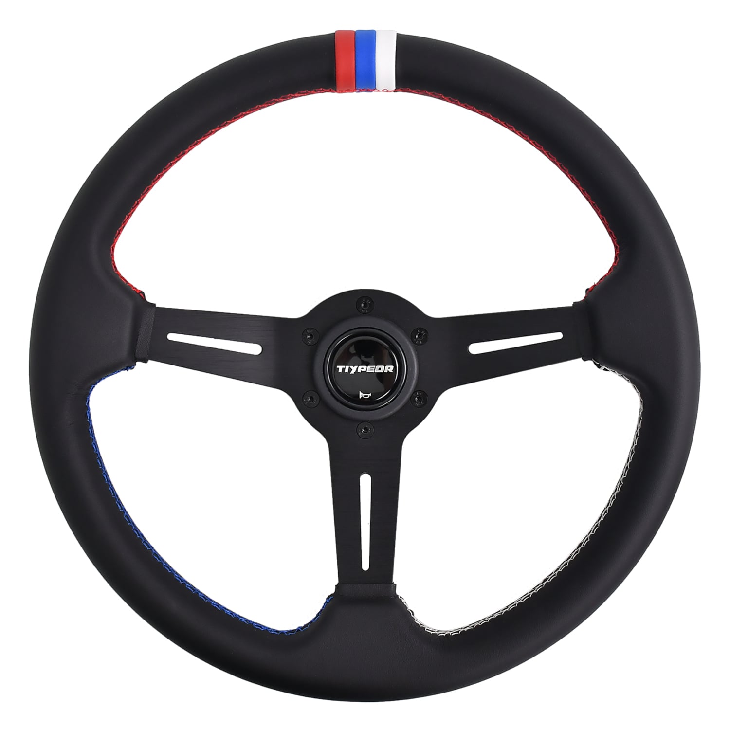 Volant de direction universel TIYPEOR Racing à 3 branches, avec support en aluminium, 13,8 pouces / 350 mm, en cuir (488-12)