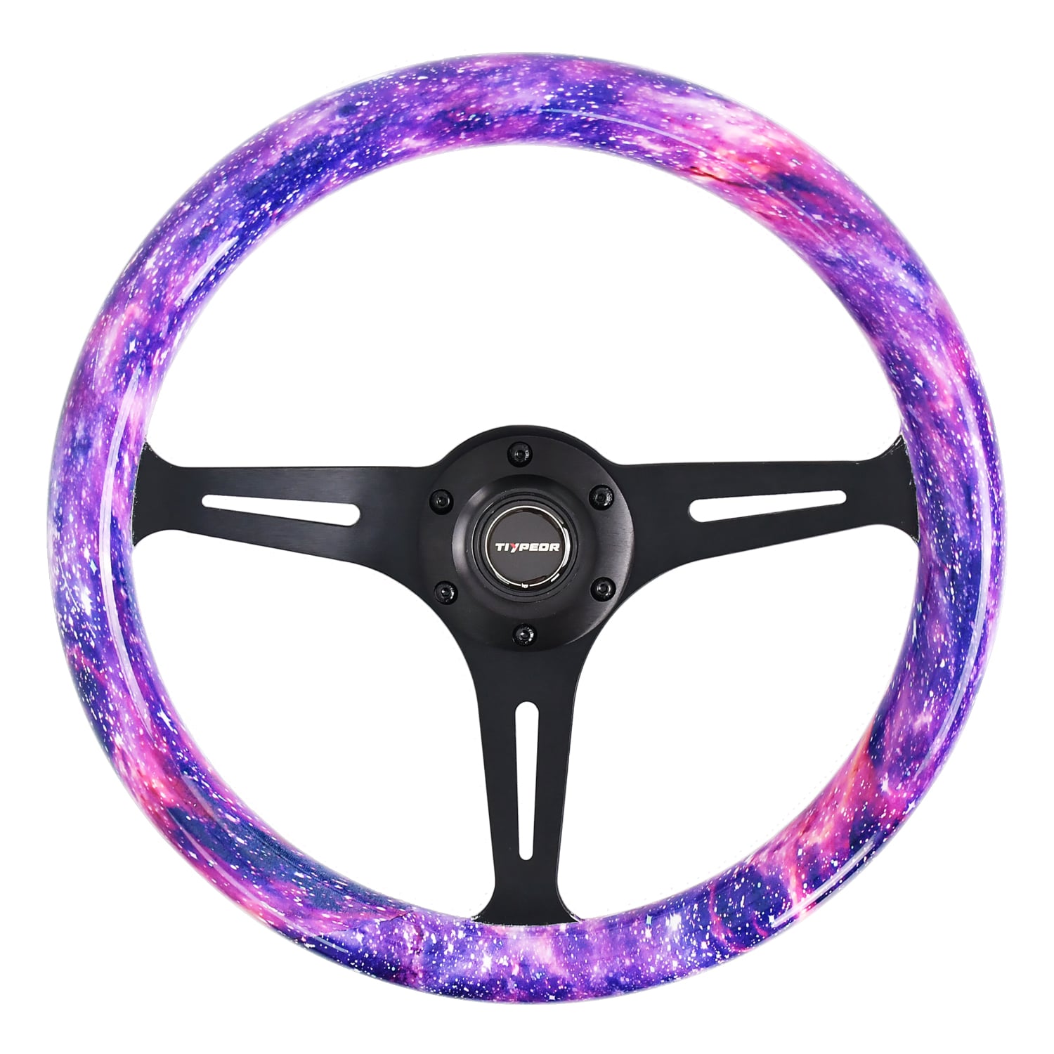 TIYPEOR Volant universel à 3 branches en aluminium avec support violet ciel étoilé, 13,8 po / 350 mm, en bois (337D)