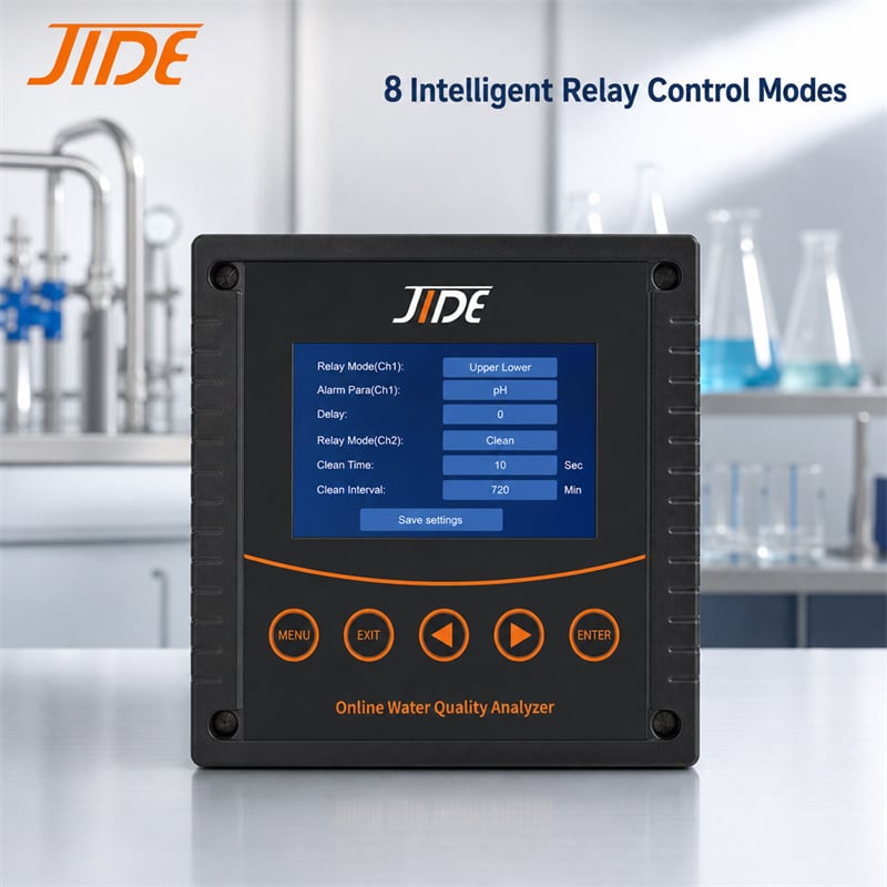 JIDE WQ3000 Universal Water Quality Analyzer: Advanced Relay Logic for Automated Chemical Dosing & Sensor Self-Cleaning