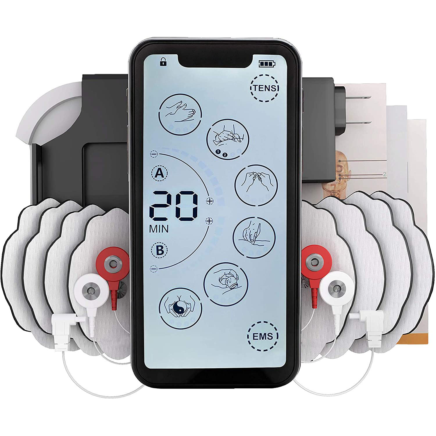 Professional Touchscreen TENS EMS Muscle Stimulator Machine for Pain Management, Muscle Recovery and Rehabilitation Therapy