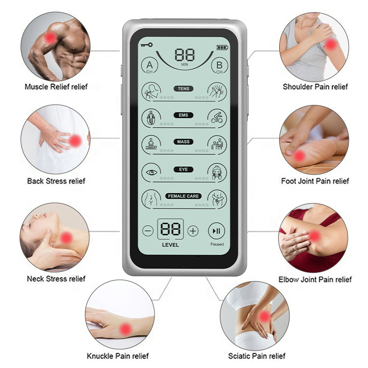 Touchscreen TENS EMS Machine with Dual Channel Muscle Stimulation for Pain Relief, Rehabilitation and Electrotherapy supplier