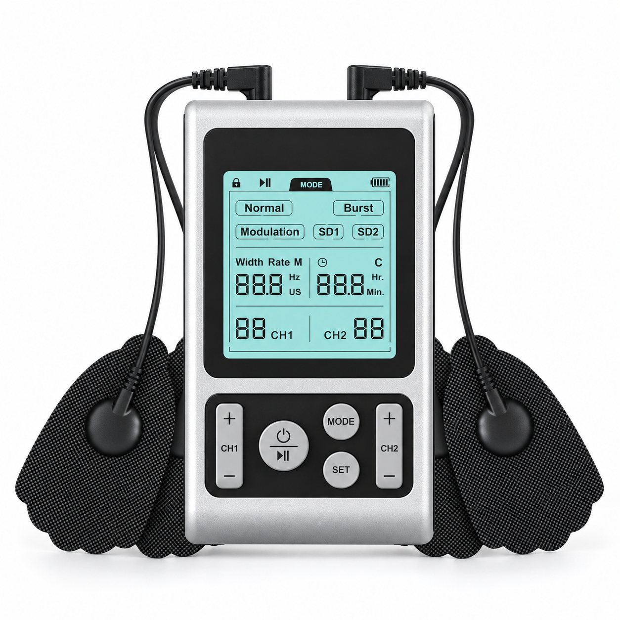 SUNMAS Dual Channel TENS EMS Unit with 6 Modes, 50 Intensity Levels and Adjustable Pulse Settings