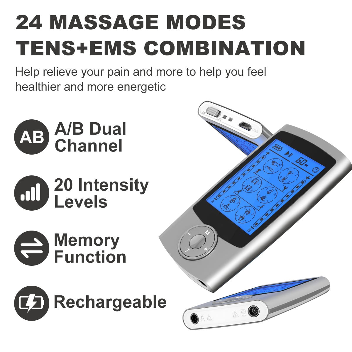 Smart Dual Channel TENS EMS Muscle Stimulator Machine for Back Pain Relief, Neck Pain Relief, Joint Pain Relief and Physical Therapy Equipment factory
