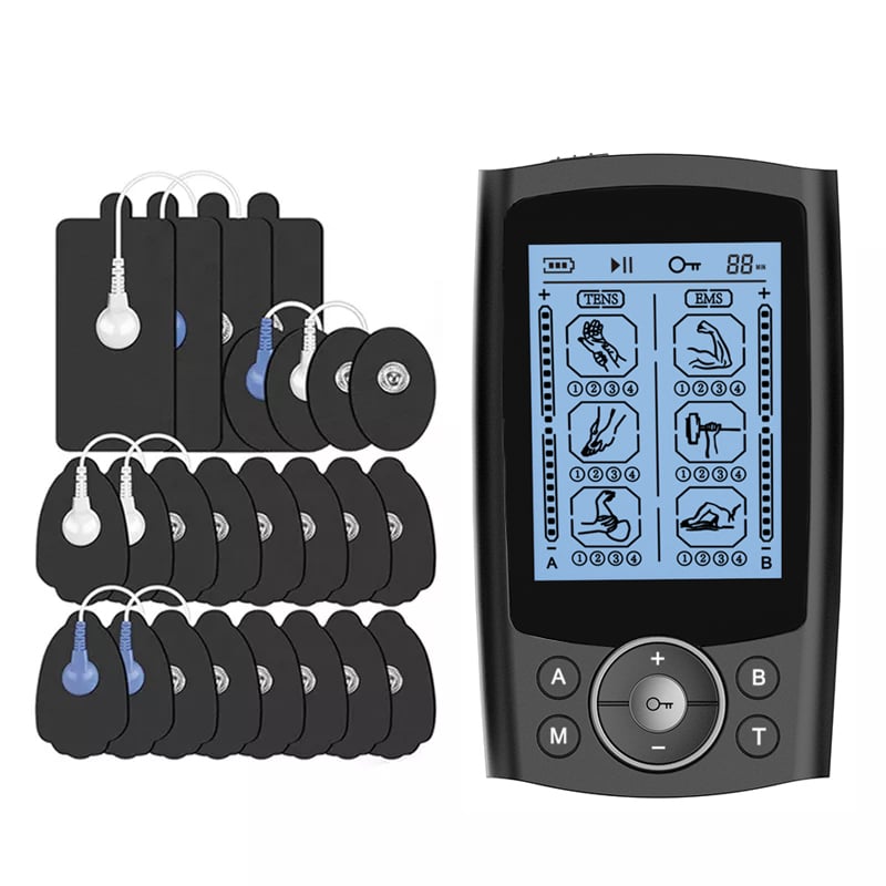 Portable Dual Channel TENS EMS Machine, Handheld Muscle Stimulator for Pain Relief, Electrotherapy and Physical Therapy Equipment