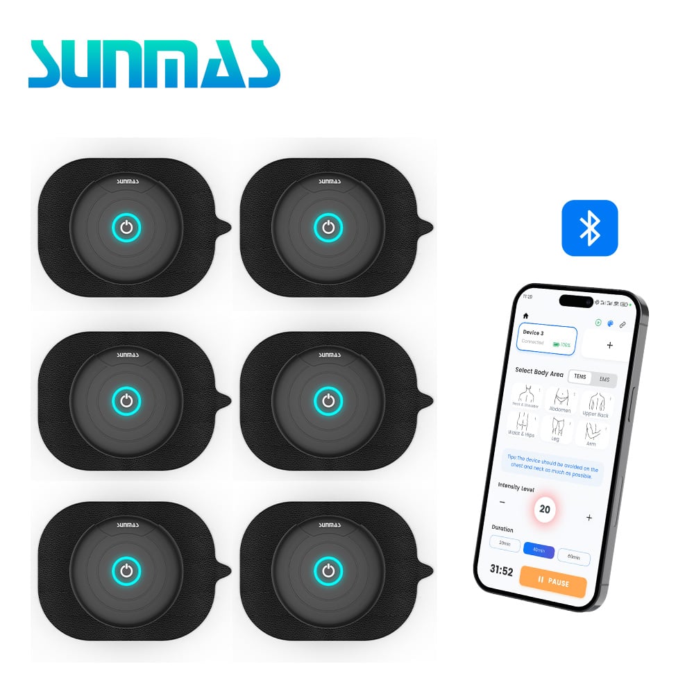 Bluetooth App Controlled 6 Channel Wireless TENS Unit for Back Pain Relief, Muscle Stimulation and Rehabilitation Therapy