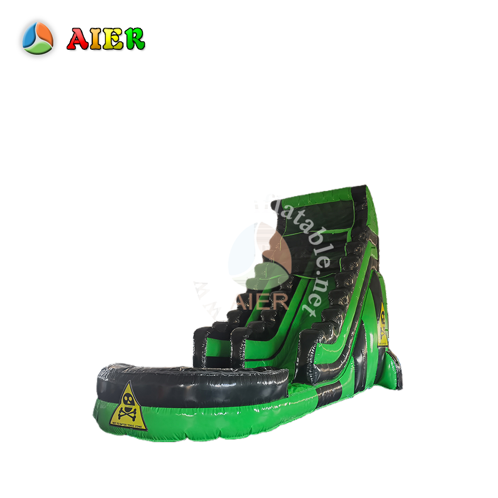 L514 Commercial Grade Inflatable Toxic Water Slide Green and Black Biohazard Theme Slide for Event Rental