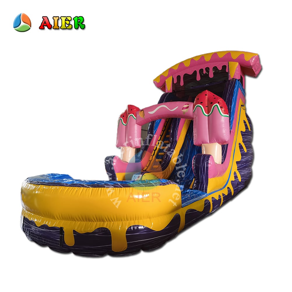 L443 Sweet Pink Ice Cream Pattern Inflatable Water Slide for Backyard Summer Fun