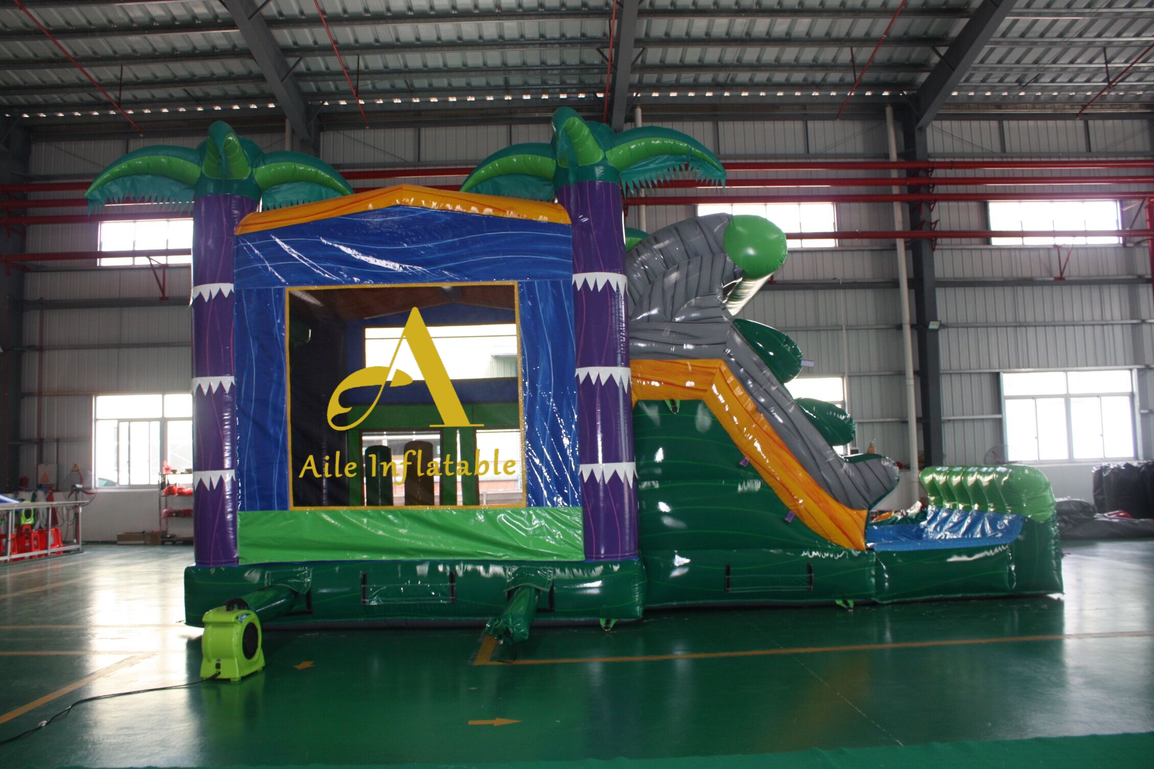 In-Stock Palm Tree Trunk Combo Inflatable Bounce Bed - Backyard Tropical Paradise with Slide & Pool for Kids & Family