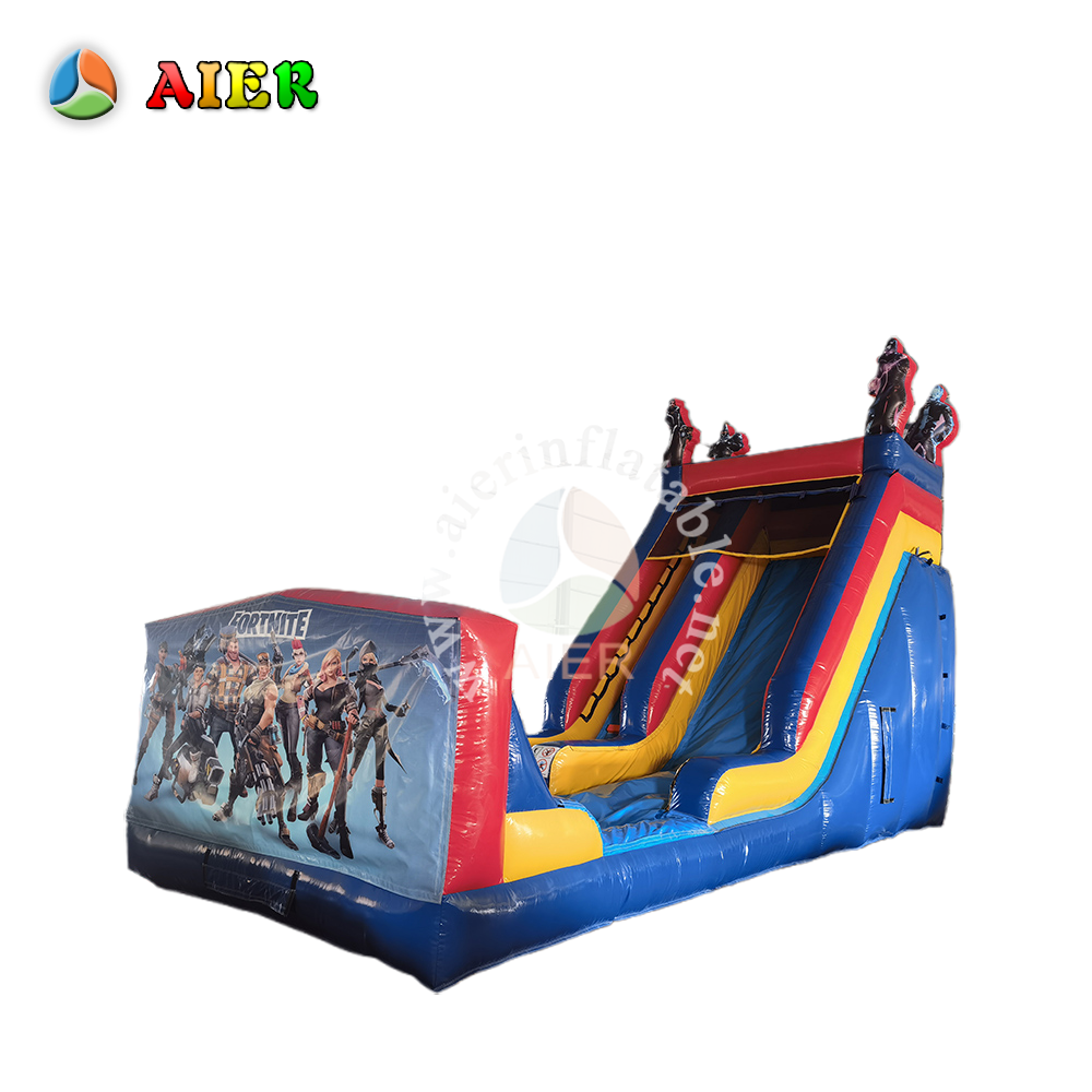 L513 Fortnite Theme Inflatable Dry Slide Commercial Grade Colorful Bouncy Slide for Kids Party