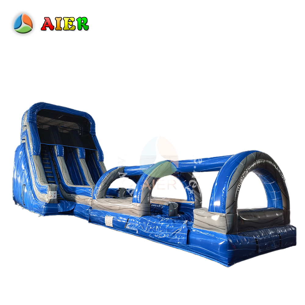 L496 Commercial Party Iridescent Blue Gray Inflatable Play Slide