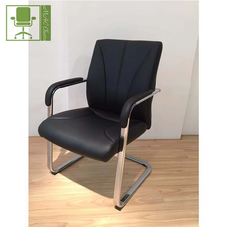 Silla Leather Conference Visitor Office Chair with Metal Manufacture Office Furniture Modern Steel Tube Chair PU Leather
