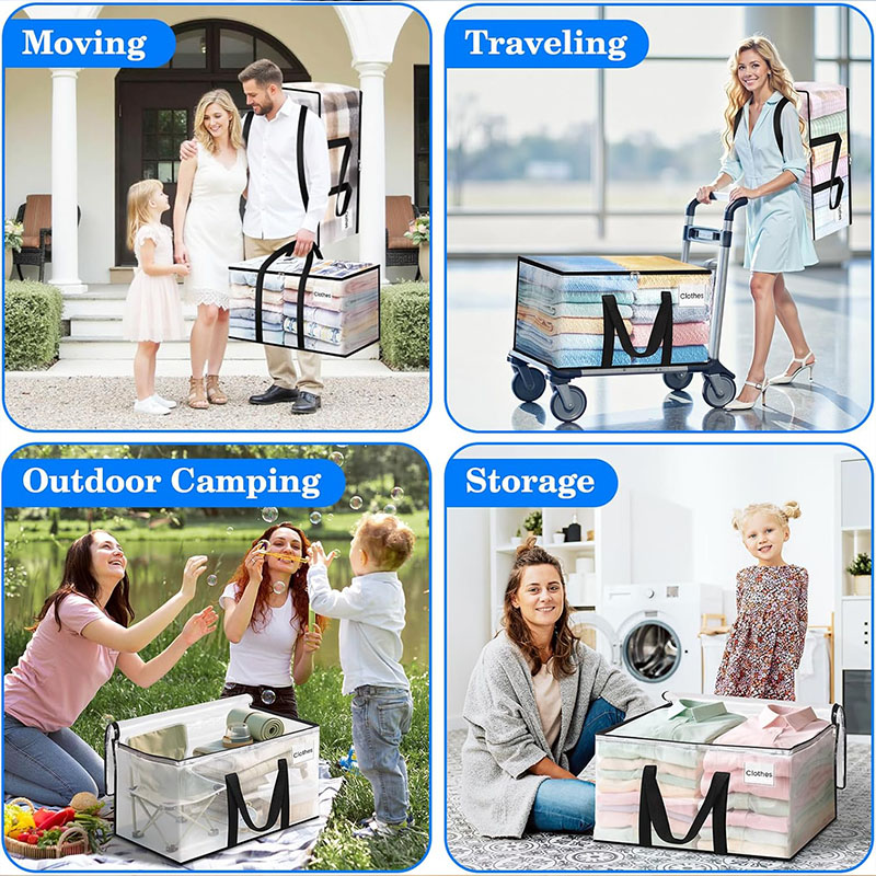 Clear Plastic Moving Storage Bags Extra Large Zippered Storage Totes with Label Pocket Waterproof Foldable Clothes Blanket Organizer Bags Closet Seasonal Storage Moving Supplies