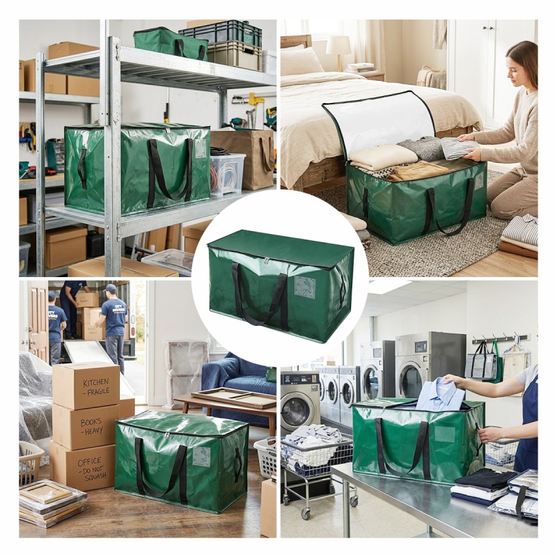Multi-Purpose Heavy Duty Extra Large Moving Storage Bags, Waterproof Foldable Tear Resistant Zipper Totes with Reinforced Handles, Reusable Stackable Dorm Storage, Cardboard Box Alternative