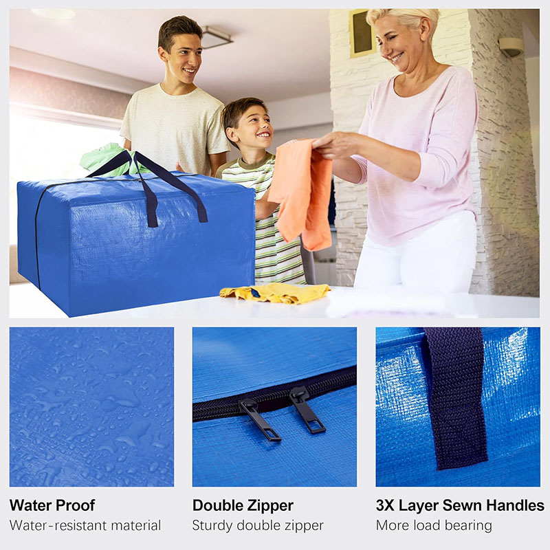 6 Pack Extra Large Heavy Duty Moving Storage Bags Reinforced Handle Waterproof Foldable Zipper Storage Totes Alternative Moving Boxes for Clothes Blankets Bedding Dorm Relocation