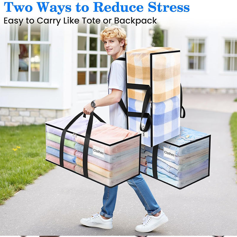 Clear Plastic Moving Storage Bags Extra Large Zippered Storage Totes with Label Pocket Waterproof Foldable Clothes Blanket Organizer Bags Closet Seasonal Storage Moving Supplies