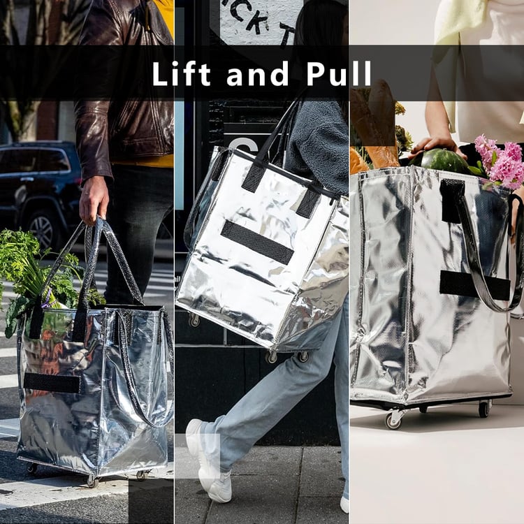 Supermarket Trolley Bag Folding Rolling Tote Bag Large Waterproof Wheeled Luggage Reusable Grocery Shopping Bag with Wheels