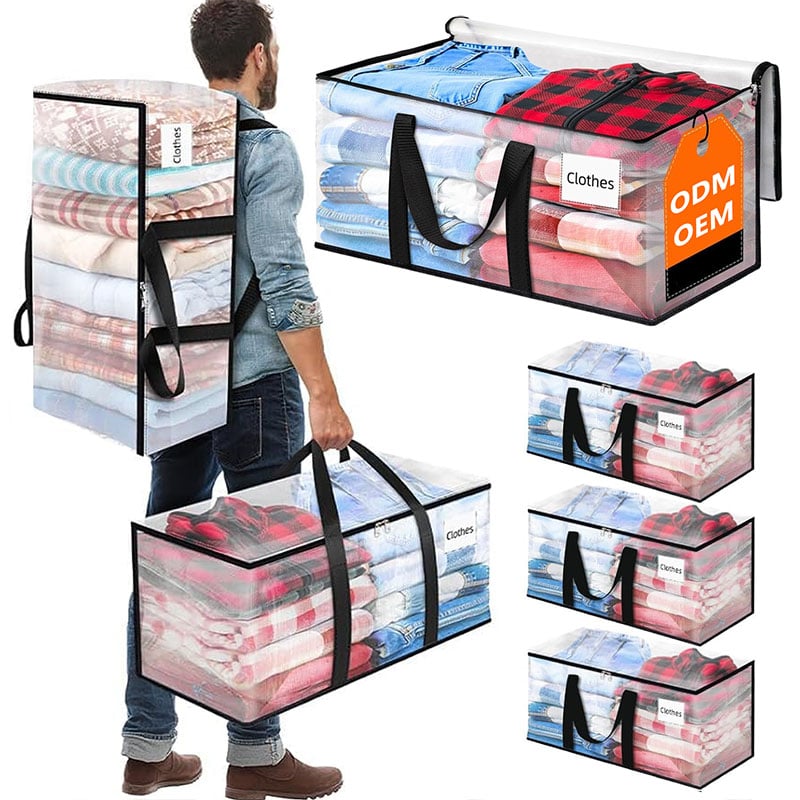 Clear Plastic Moving Storage Bags Extra Large Zippered Storage Totes with Label Pocket Waterproof Foldable Clothes Blanket Organizer Bags Closet Seasonal Storage Moving Supplies