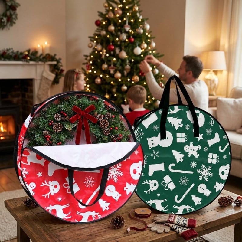 Heavy Duty Round Wreath Dust Bag Christmas Storage Container 28 Inch 28