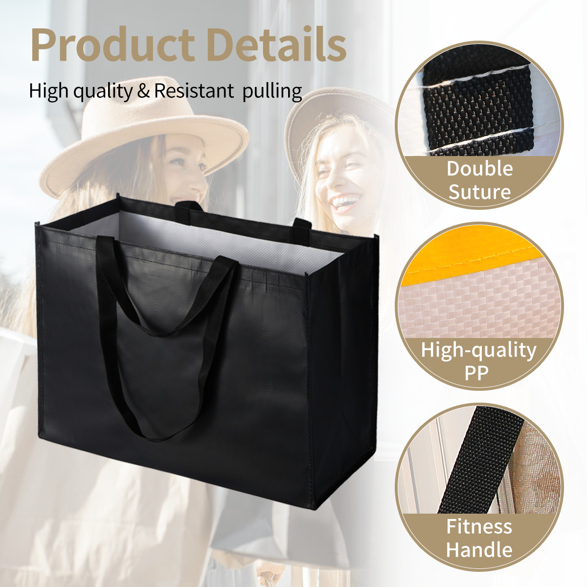 Bolsas de Compras Ecológicas Personalizadas em Tecido PP Trançado Reciclado GRS, Resistentes, Impermeáveis, Dobráveis, na Moda, para Praia, Bolsa de Mão