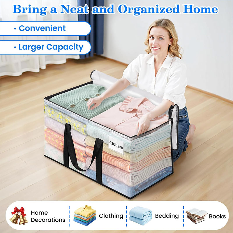 Clear Plastic Moving Storage Bags Extra Large Zippered Storage Totes with Label Pocket Waterproof Foldable Clothes Blanket Organizer Bags Closet Seasonal Storage Moving Supplies