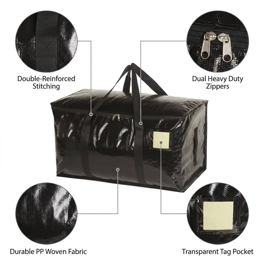 Heavy Duty Moving Bags 6 Pack - Waterproof XL Storage Bags for Moving & Organizing, 50lbs Load Capacity, Reusable Packing Totes with 3-Way Carrying (Handles & Backpack Straps) for Travel & Camping