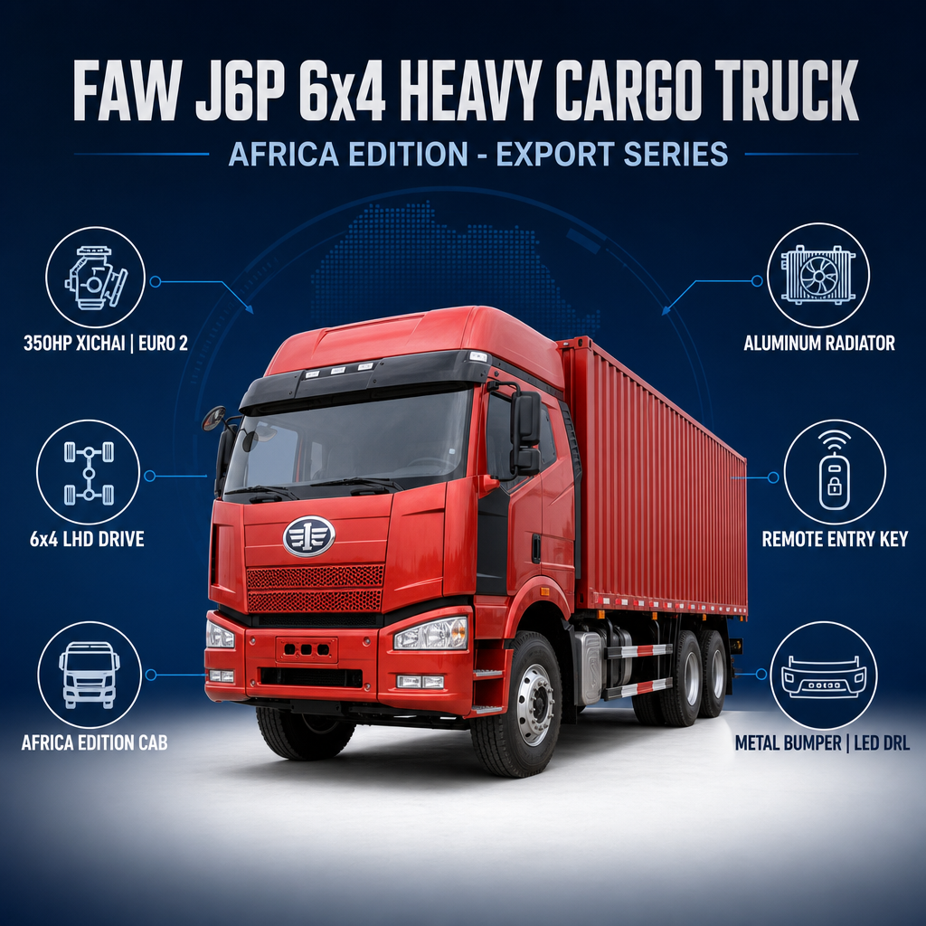 FAW J6P 6×4 Heavy Cargo Truck 350HP Euro 2 Africa Edition LHD Aluminum Radiator Remote Key Metal Bumper Export