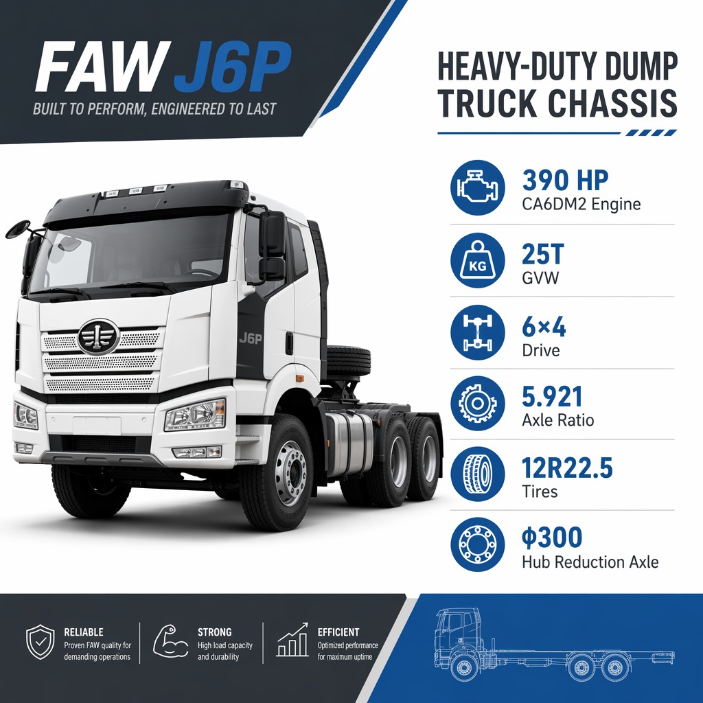 FAW J6P 6×4 Dump Truck Chassis 390HP Euro 2 Heavy-Duty Mining and Gravel Transport Vehicle