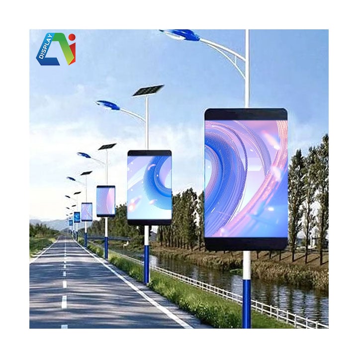 Papan Reklame LED Luar Ruangan Bertenaga Surya pada Tiang Lampu Jalan dengan Layar LED & Tiang Lampu Jalan