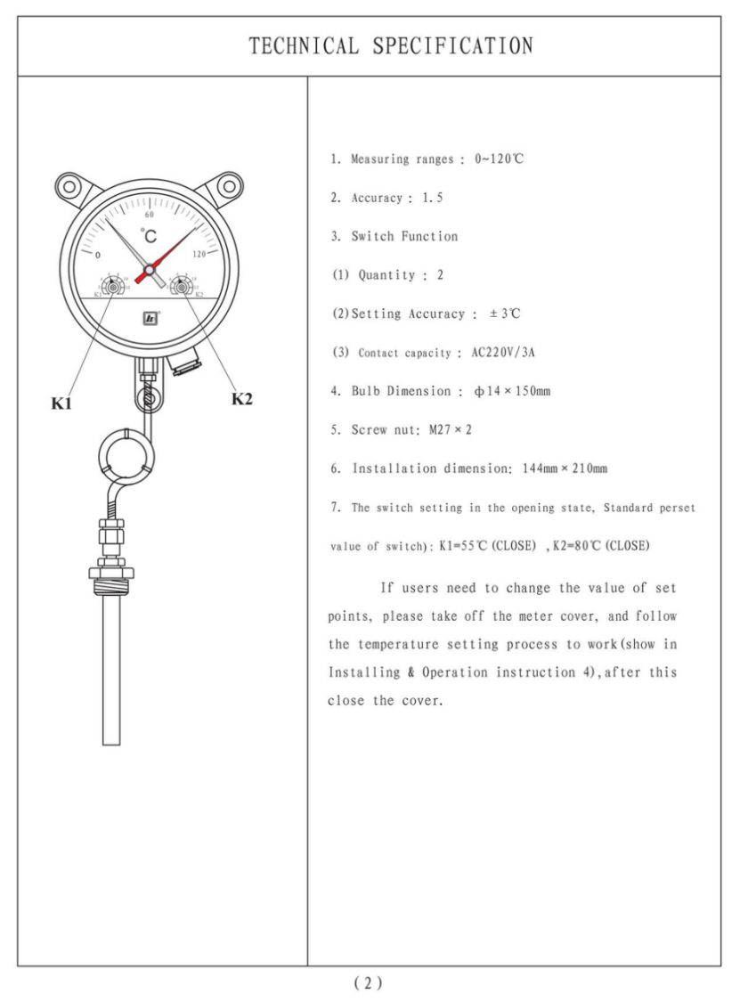 Oil-immersed Transformer WTZK-02 Temperature Indicator factory