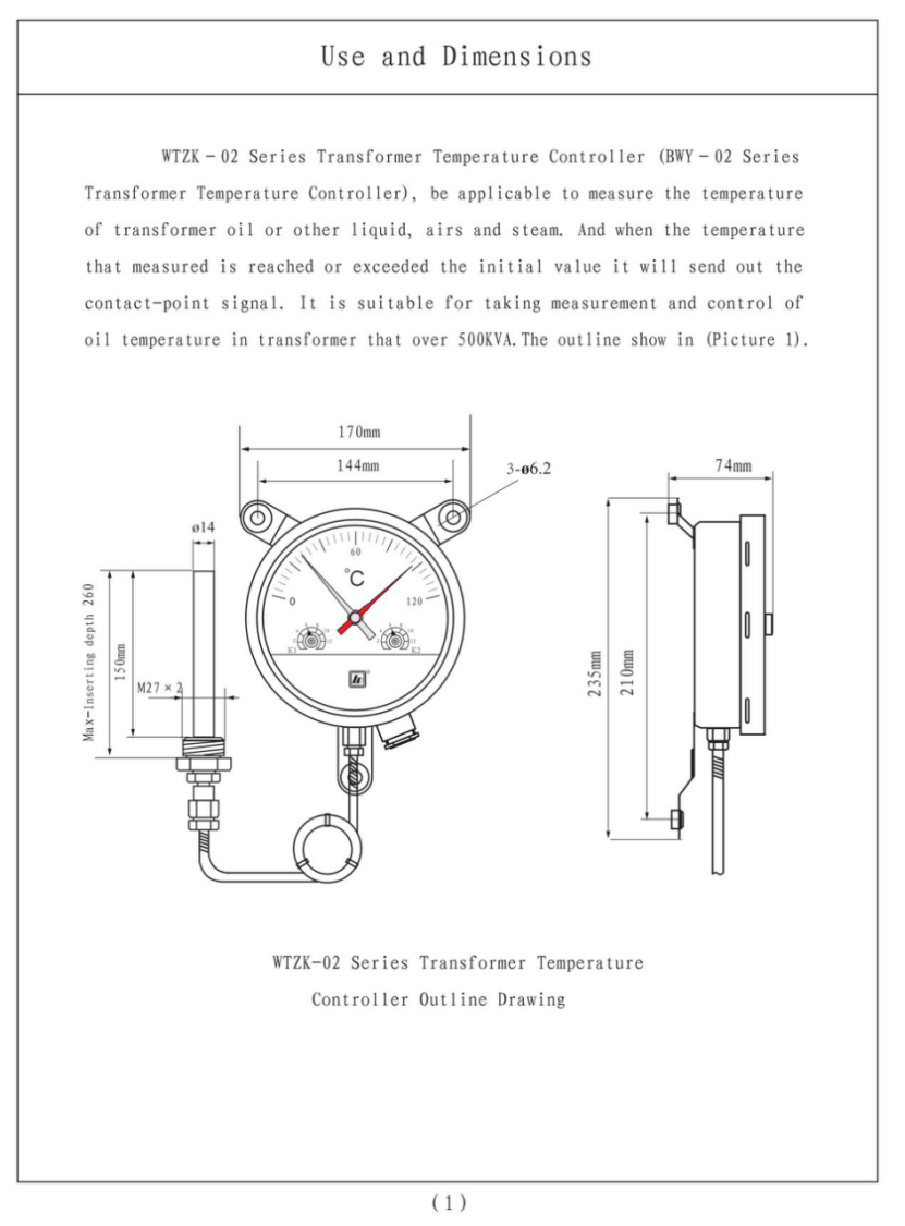 Oil-immersed Transformer WTZK-02 Temperature Indicator details
