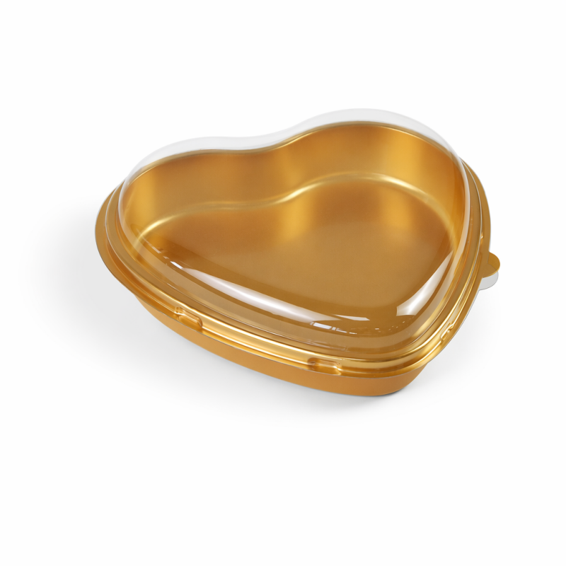 Heart-Shaped PET Berry Gift Box with Clear Dome Lid | Black / Clear / Gold Base | Strawberries · Cherries · Cherry Tomatoes | GHW-09T/09B