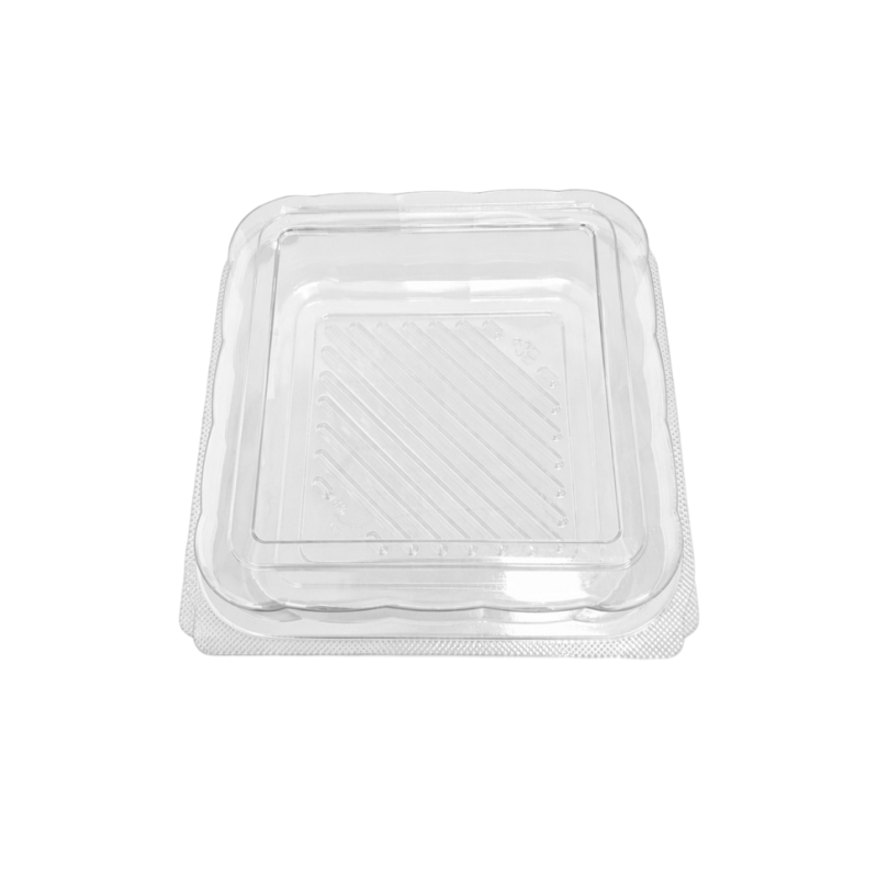 Clear PET Hinged Baking Clamshells | 230mm Square with Flat or 4-Step Stepped Bottom | Muffins · Swiss Rolls · Donuts | GHW-225 & GHW-GD-72