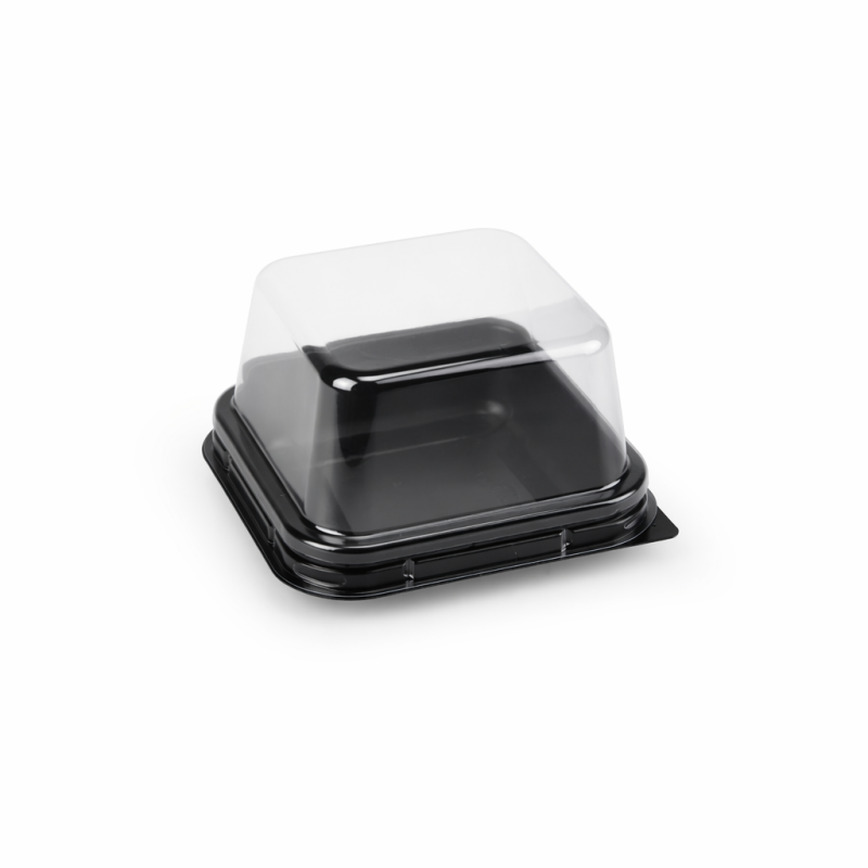 Single-Serve Mousse & Dessert Box | Clear PET Lid + Black PP Base | 69×69×43mm | Retail Pastry Portion | mini cake boxes