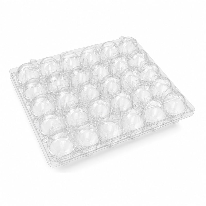 30-Count Clear PET Two-Piece Egg Trays for Machine Snap-Closing | Two Footprints | GHW-030 Series