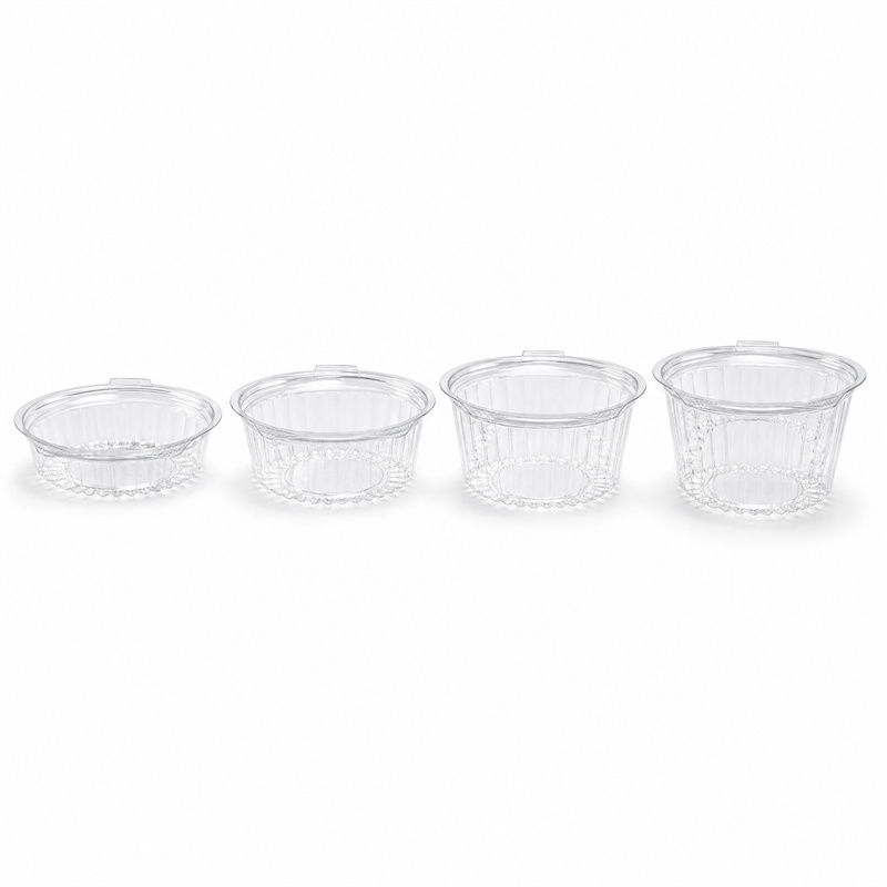 12oz / 16oz / 20oz / 24oz Clear PET Round Salad Bowls | Hinged Flat-Lid Deli Bowls with Fluted Wall | Salad Bars · Poke · Grab-and-Go | GHW-FL Series