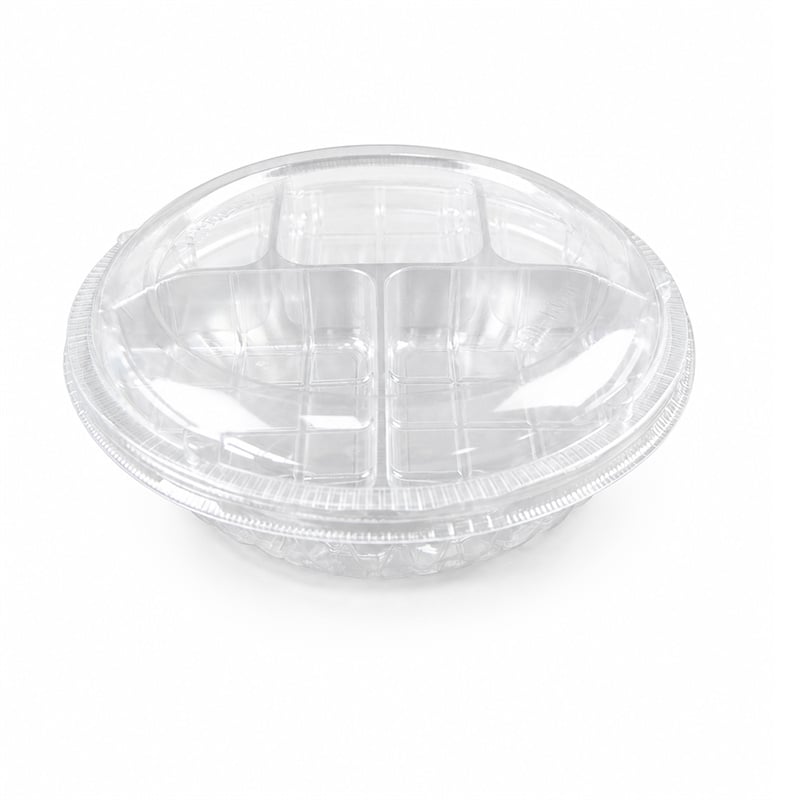 Round Anti-Fog Cold-Noodle & Ramen Bowl System | Ø180×74mm PET Platform · 4 Cavity Inserts (1/4/5/7) | GHW-18070
