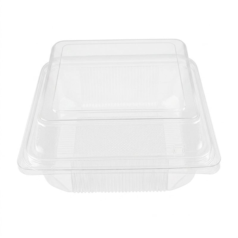Clear PET Square Hinged Bakery Clamshell Box | 150×150×78mm | Ventilated Grid Base | GHW-350C