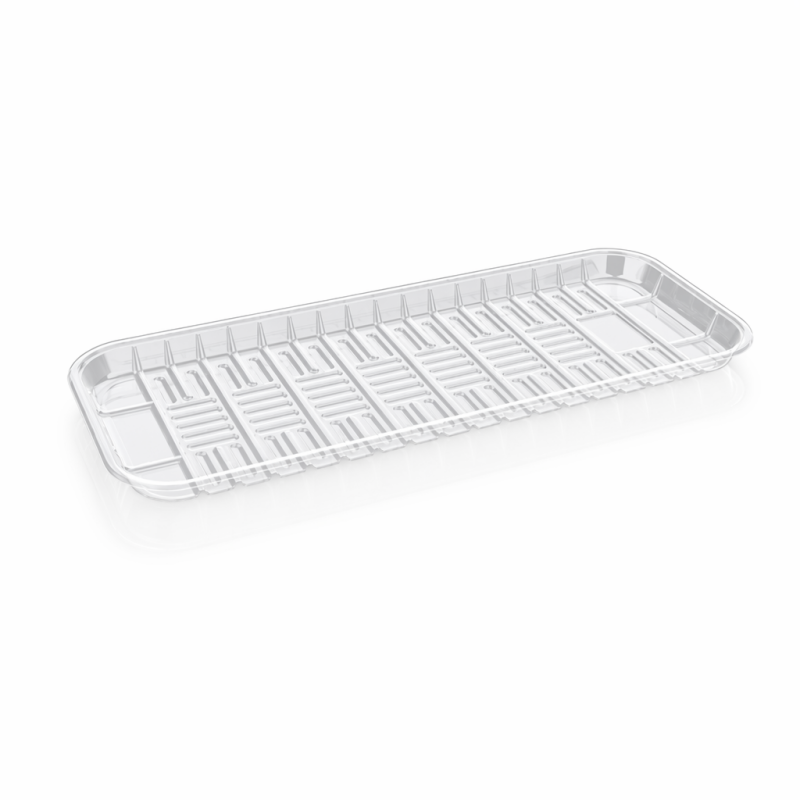Clear & Black PET Shallow Produce Trays for Vegetables & Fresh Fruit | Open-Top Overwrap-Ready | GHW-3013 & GHW-7T