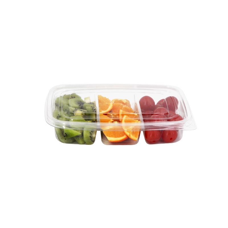 240×170mm Clear & Black PET Fruit Party Tray with Snap-On Lid | 2/3/4-Compartment | GHW-162 Series