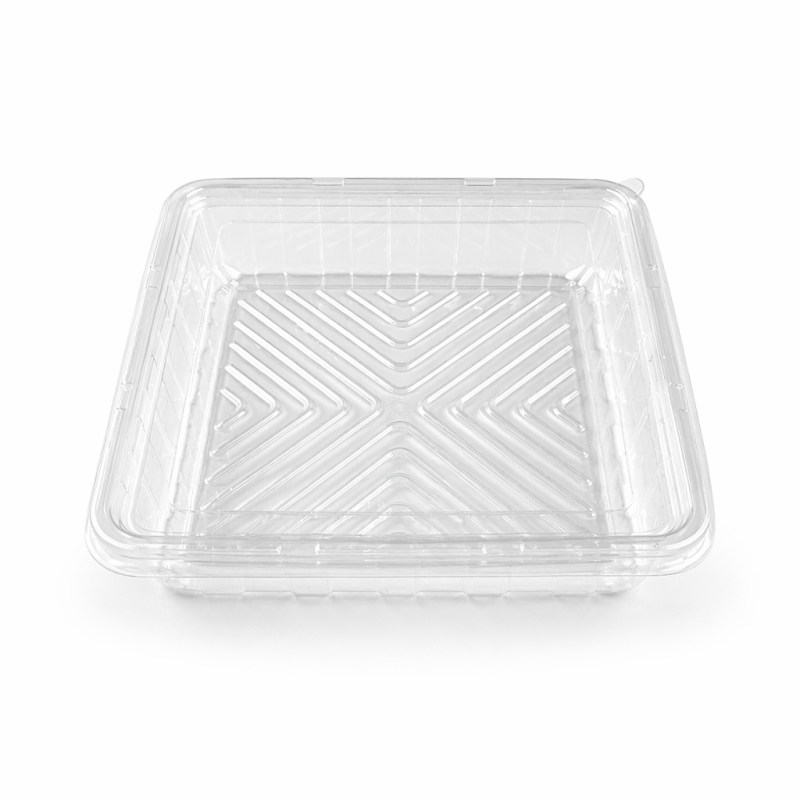 Square Shallow PET Cake Platter with Clear Dome Lid & Clear Base | 207×209×46mm | Multi-Slice · Bakery · Dessert Assortment | GHW-GD-21T/B