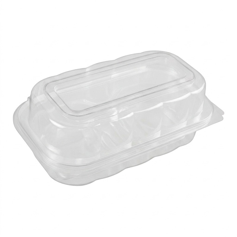 Clear PET Hinged Bakery Clamshell Box with Optional 2-Cavity Round Insert | 222×128×84mm | QL-GD-47